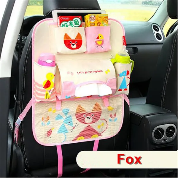 Мультяшный автомобильный Органайзер, автомобильная сумка для хранения сидений, автомобильный держатель для чашки, детская подвесная сумка, автомобильный держатель для хранения салфеток, подставка для планшета - Название цвета: Fox