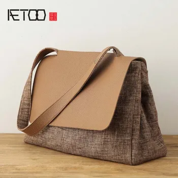 

AETOO Original female handbag 2017 canvas bag shoulder bag lady large capacity Messenger bag art portable retro cotton linen bag