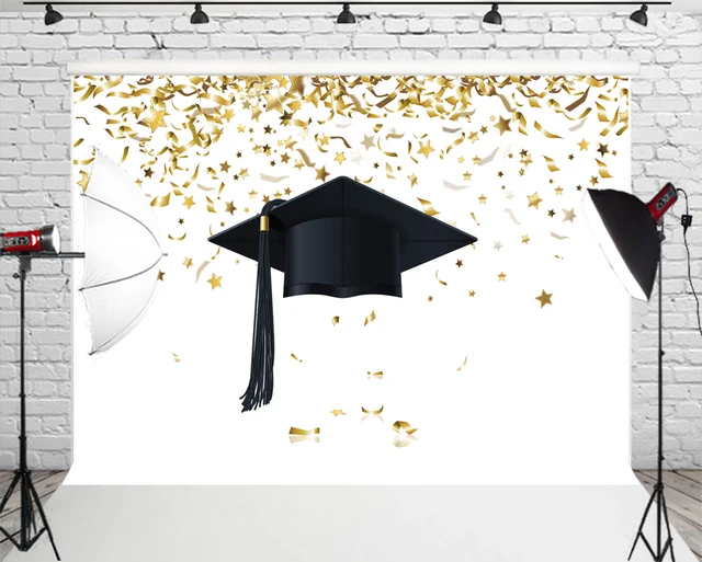 HUAYI Graduated Photo Backdrop Black Graduation Cap Gold Bokeh Stars Background Customized Banner Photography Studio Prop W-617