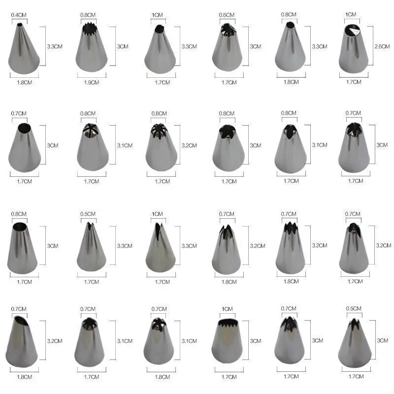 

24Pcs/set Stainless Steel Icing Piping Nozzles Pastry Tips Cake Sugarcraft Decorating Tool