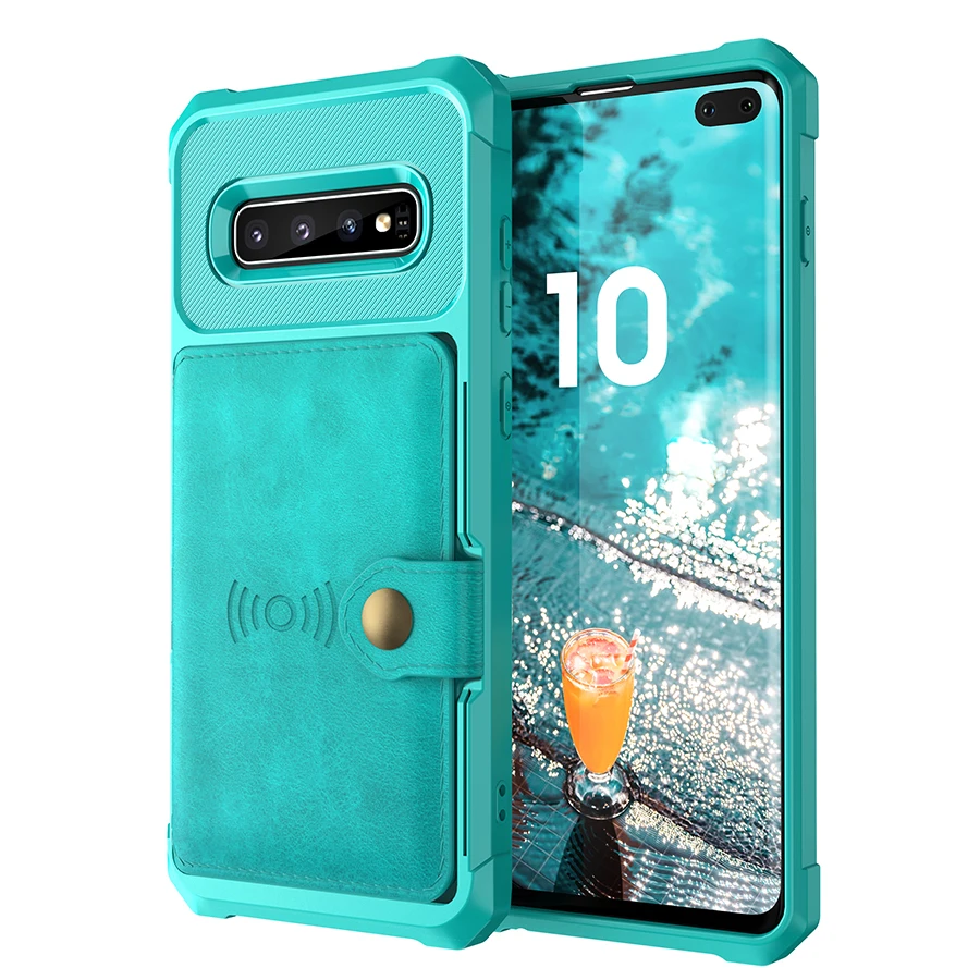 Делюкс многофункциональный кожаный бумажник чехол для samsung Galaxy S10 плюс S10e держатель для карт Гибридный Силиконовый бампер чехол на заднюю панель - Цвет: Light blue