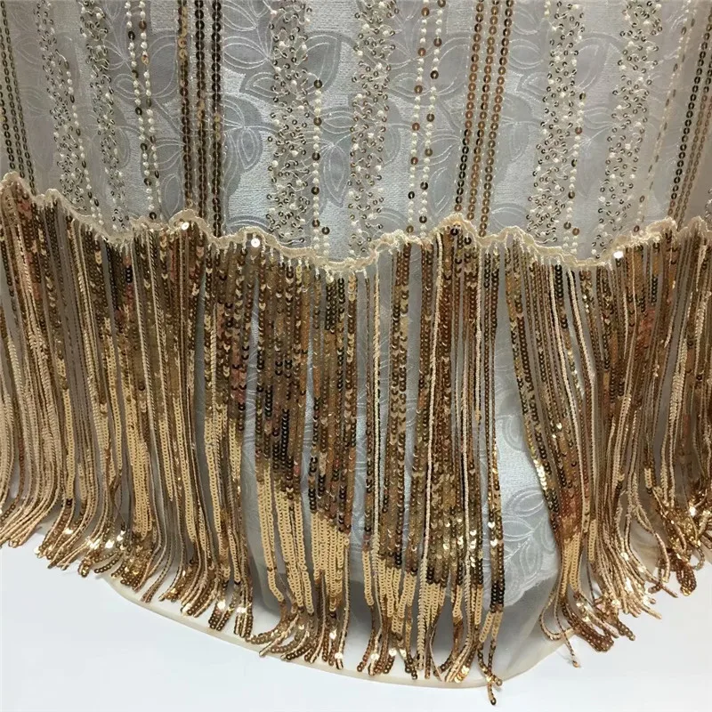 

2018 High Quality New Arrive African Lace Fabric With Sequins Nigerian Lace Fabrics gold Sequins Fabric For Dresses H1395