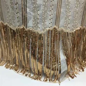 

2018 High Quality New Arrive African Lace Fabric With Sequins Nigerian Lace Fabrics gold Sequins Fabric For Dresses H1395