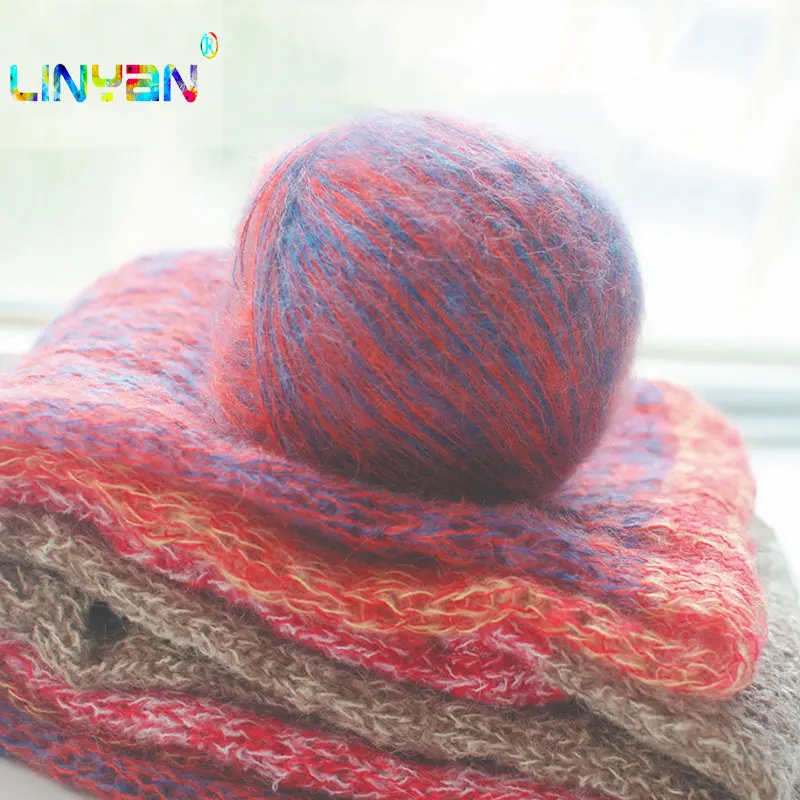 50g Plush Fine Mohair Wool Double Spell Colorful Mohair Coat Crochet