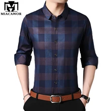 MIACAWOR, новинка, модные клетчатые мужские рубашки с длинным рукавом, деловые повседневные рубашки для мужчин, высокое качество, Camisa Masculina, брендовая одежда C390