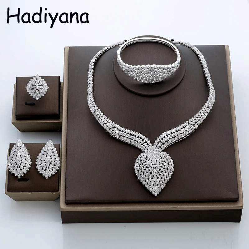

Hadiyana Fashion Heart Style Indian Bridal Jewelry Sets With Tiny Cz Paved Wholesale Jewelry 4ps Jewelry Set for Women TZ8012