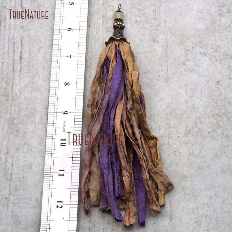 20171213-PM9149- Fallen Leaf Sari Silk Tassel Pendant  Antique Bronze Color Plated_2