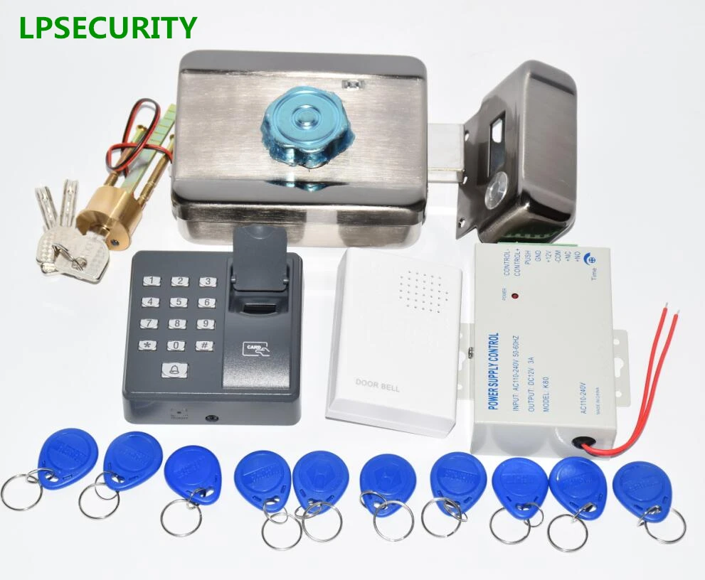 LPSECURITY отпечаток пальца RFID электрический контроль ворот замок комплект для 12 В DC видеодомофон дверной телефон система