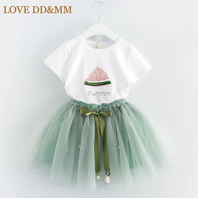 

LOVE DD&MM Girls Clothing Sets 2019 New Summer Girl Fashion Watermelon Pattern Short Sleeve Blouse + Net Yarn Skirt Suit