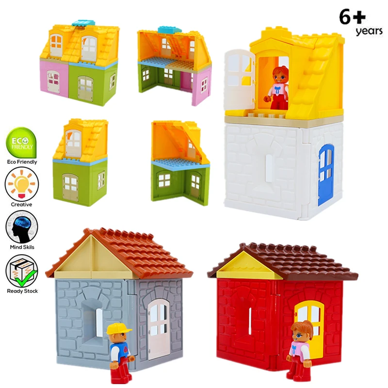 

Large Particles Building Blocks Roof Wall Door Window Accessories House Assemble Bricks Duploe Toys For Kids