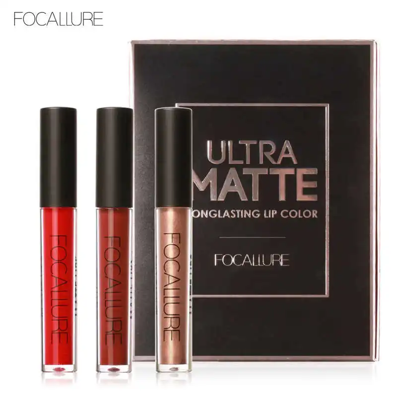 FOCALURE 3 Sexy Colors Matte Liquid Lipstick Lip Paint Matte Lipstick Waterproof Long Lasting Lip Gloss Lips C