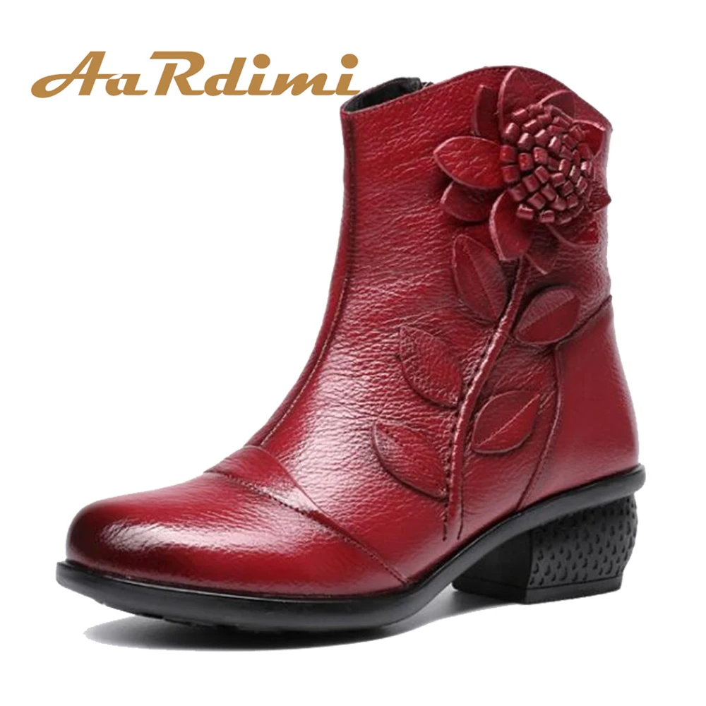 

AARDIMI Genuine Leather Ankle Boots Winter Women's High Boots Autumn Women Casual High Heeled Winter Shoes Woman Zapatos Mujer