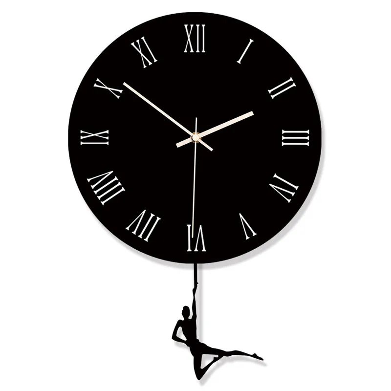 Home wall clock Nordic living room creative bedroom silent acrylic swing clock white and black clock wall hangings