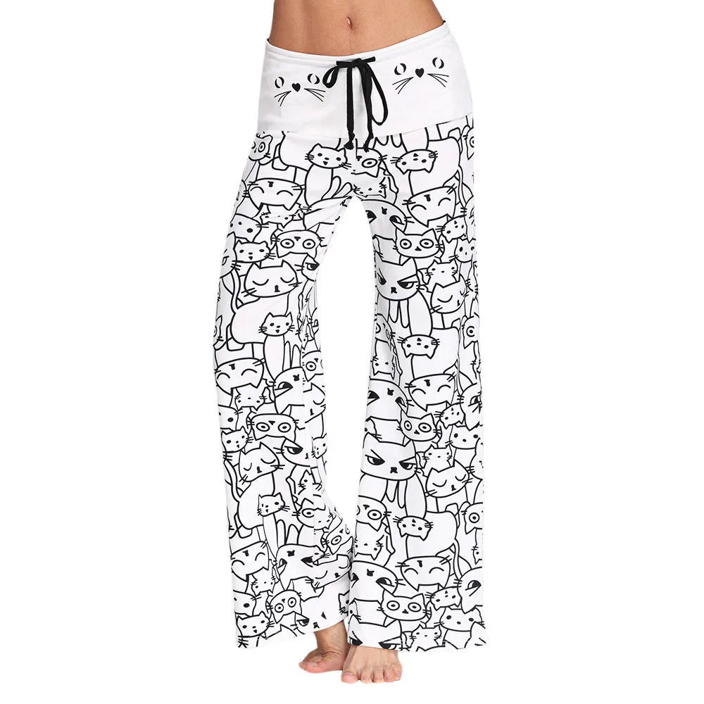 

dropshipping Women Casual New Fashion Cat Prints Drawstring Pants Leggings cargo pants women pantalon cargo femme
