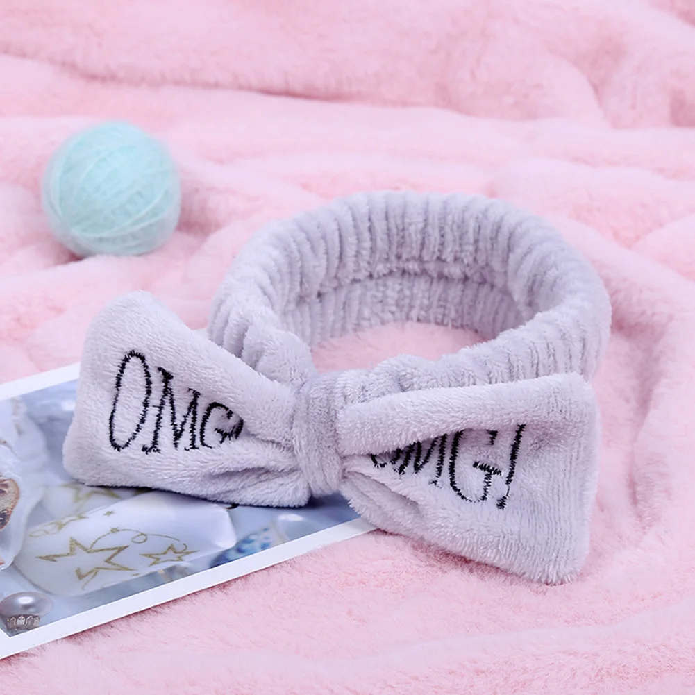 

Hair Accessories OMG Letters Elastic Woman Cute Bathing Plush Headband Wash Face Soft Bow Coral Fleece Fashion Makeup