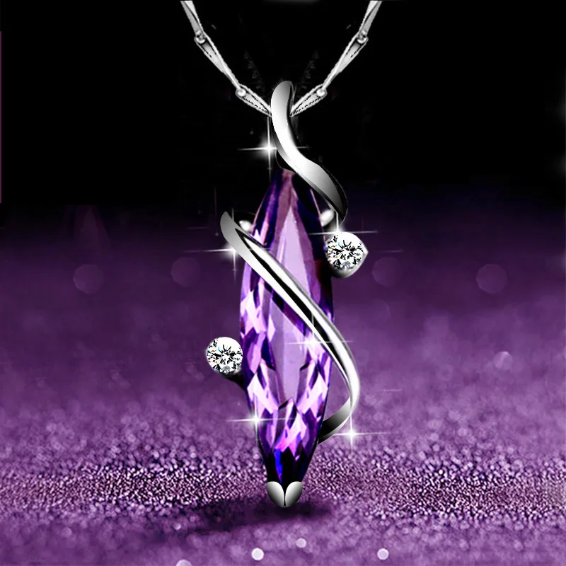 

KingDeng Silver 925 Necklace Purple Crystal Sterling Fashion Necklaces Women Clavicle Chain harajuku Pendant valentine's day