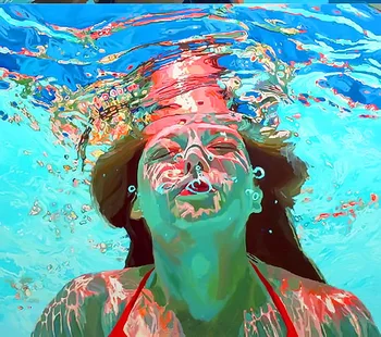 

Modern handmade painting swimming girl on oil canvas for living room decor and wallpaper
