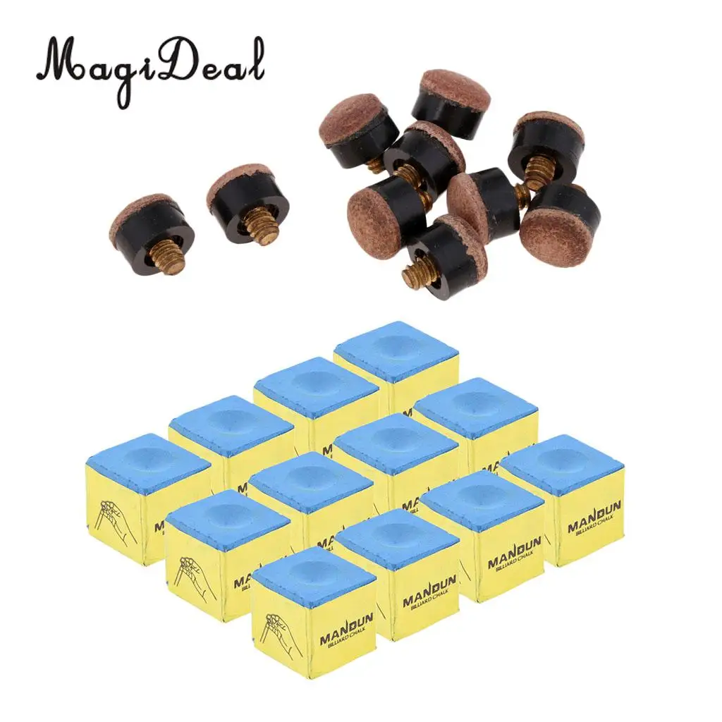 1 Bulk Box (12 Pieces) Blue Premium Pool Cue Chalk & 10pcs Snooker Billiard  10mm Hard Tips Replacement 