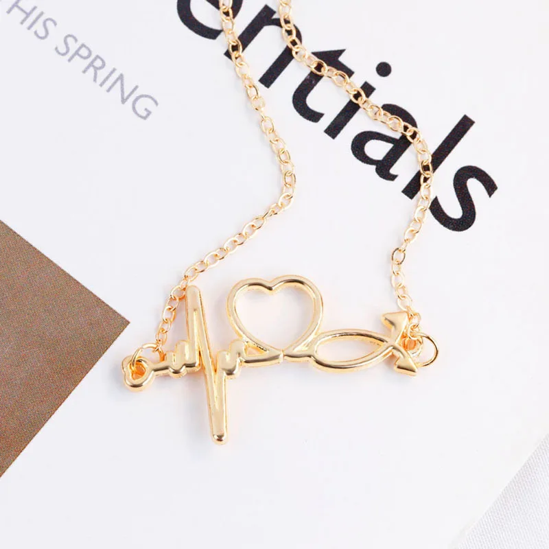 

Fashion Jewelry Collier silver Gold Rose Statement Pendant Necklace Women's Beauty Cupid's arrow heart shape Jewelry Lovers Gift