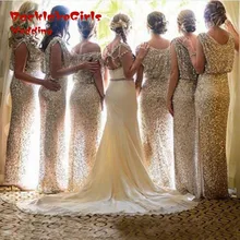 Bridesmaid Dress 2017 Sheath Scoop Floor Length Sleeveless Gold With Sequins Custom Made Formal Gown Handmade Party Dresses