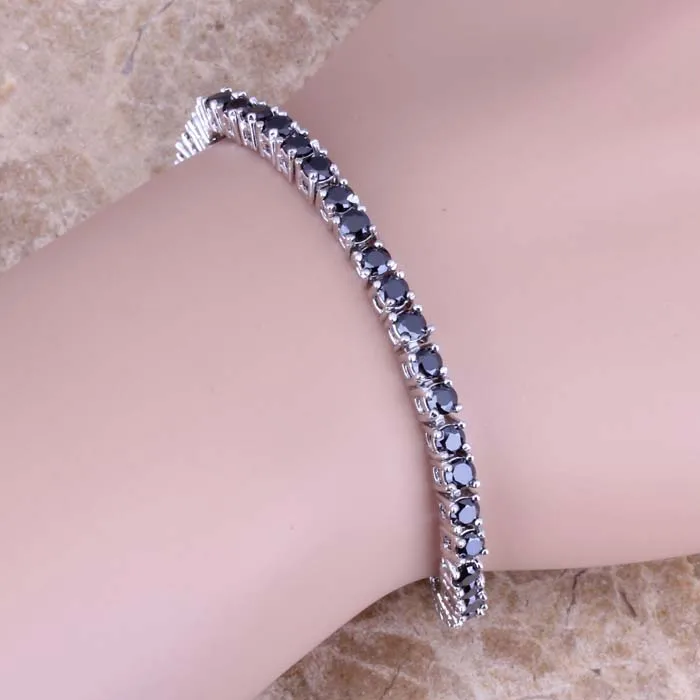 

Glittering Black Cubic Zirconia 925 Sterling Silver Link Chain Bracelet 7 inch Free Shipping & Gift Bag S0302A