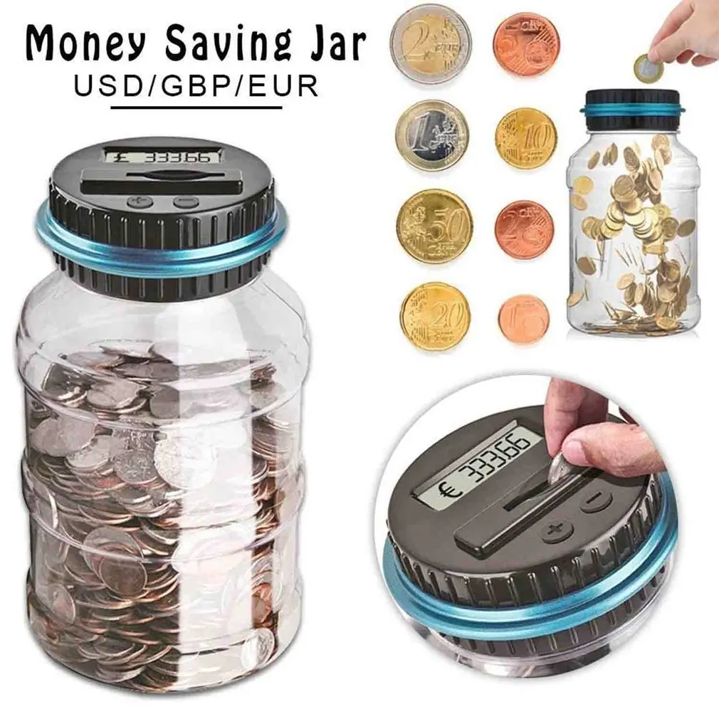 Clear Digital Piggy Bank USD/EURO/GBP Coin Savings Counter Counting