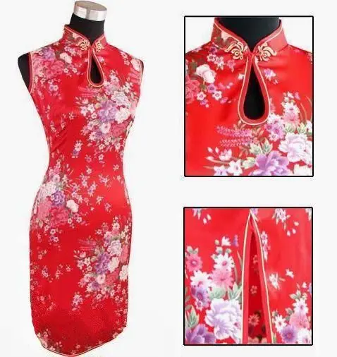 New Black Chinese Women\'s Silk Rayou Mini Halter Cheongsam Qipao Evening Dress Flower Size S M L XL XXL Free Shipping J5024