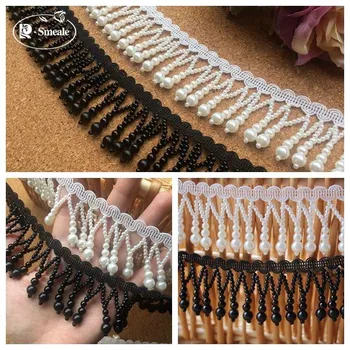 

New pearl fringe beaded lace trim garment dress tassel lace decoration shoes ornaments white black hanging bead curtain RS2228