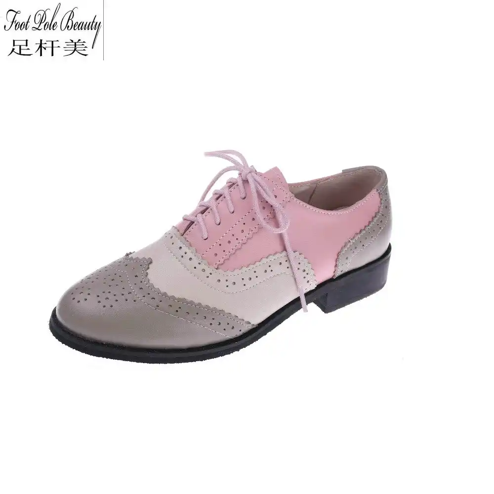 pink and white oxford shoes