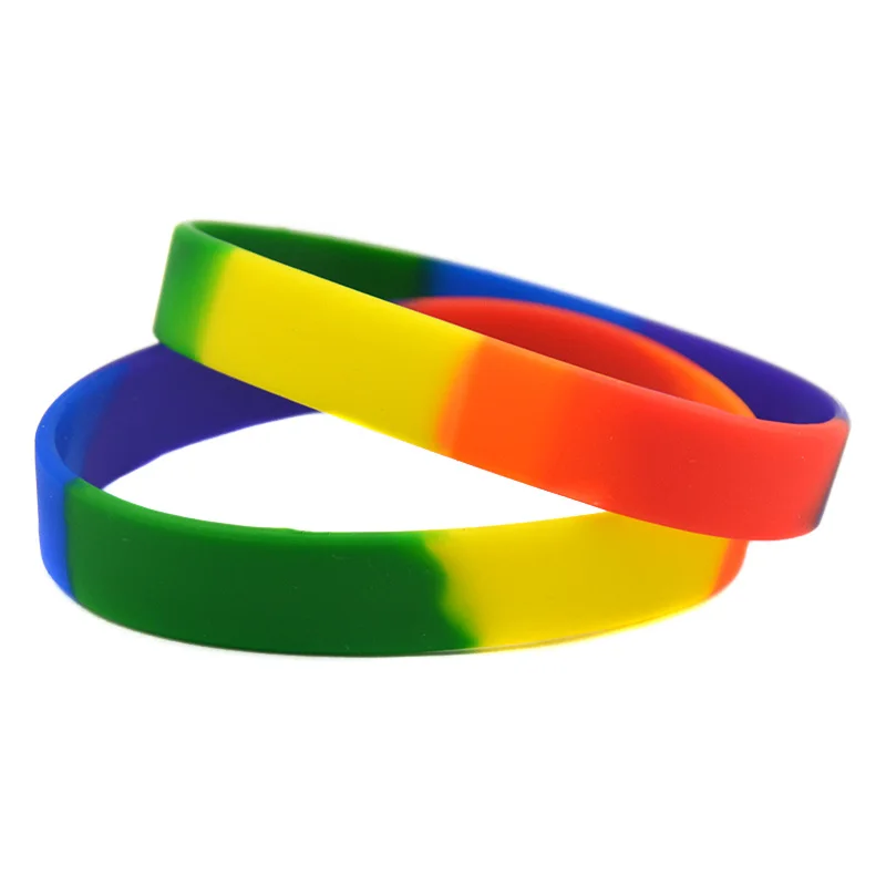 

50 Pcs Pride Plain Silicone Rubber Wristband Rainbow Color Bangle