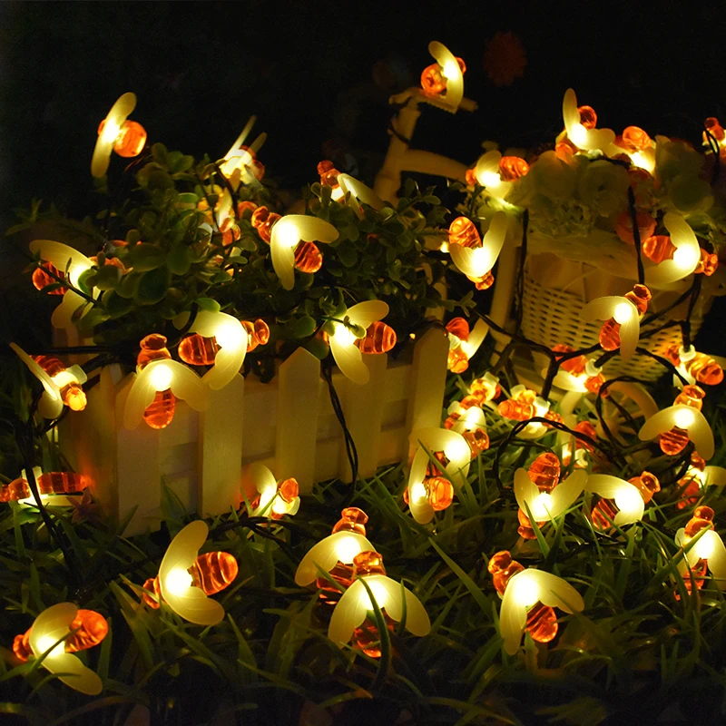 

Solar String Lights with 20/50 LEDs Outdoor Waterproof Simulation Honey Bees Decor Light for Garden Xmas Party Decorations