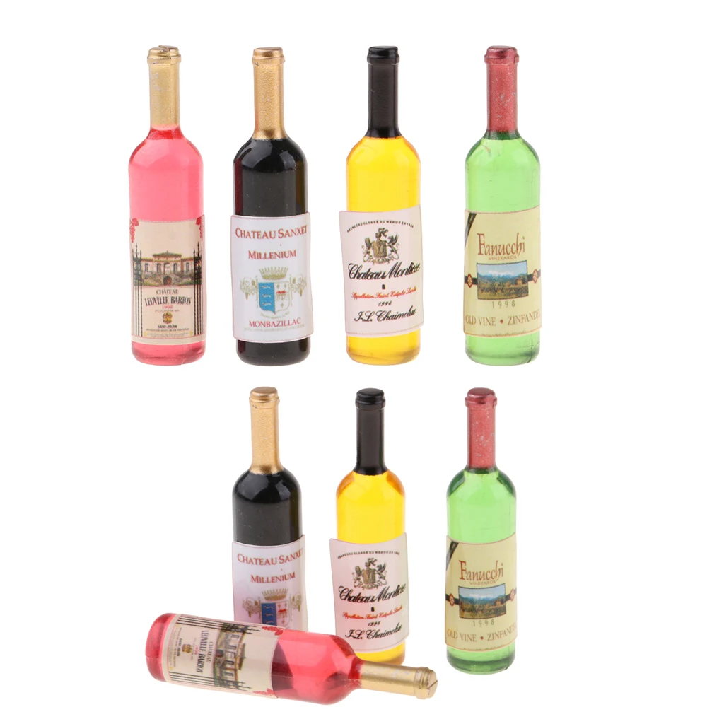 Pack of 8 Dollhouse Miniature Wine Bottle Wine Bottles Model for 1:12 scale