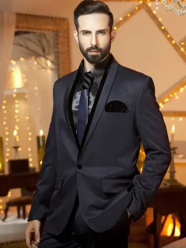 Nouvelle-Italien-Conceptions-Noir-Ch-le-Revers-Hommes-Costume-Slim-Custom-Hommes-D-affaires-Formelle-Partie