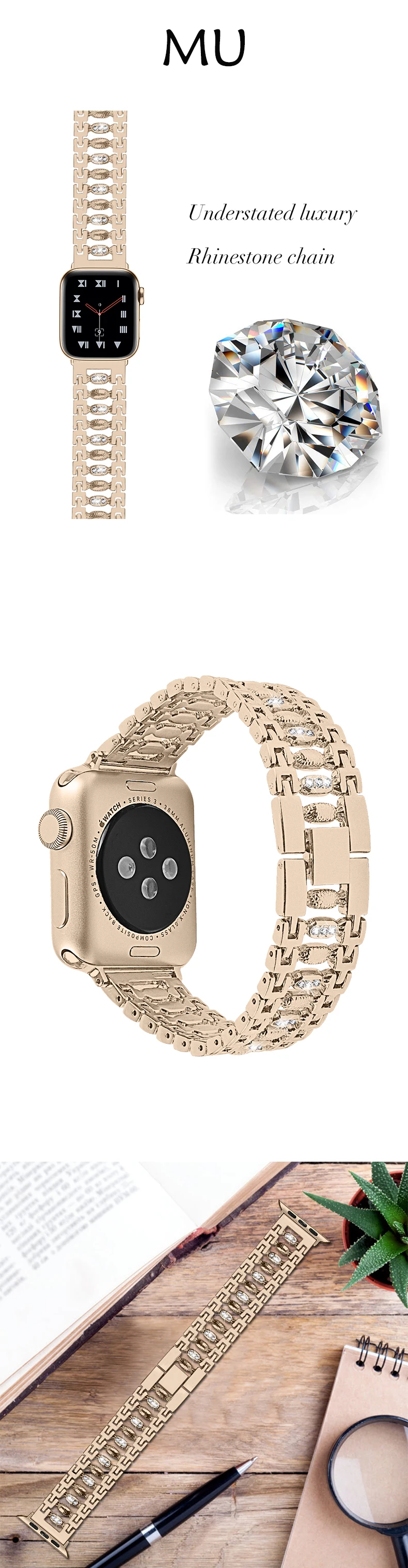 Для Apple Watch ремешок 40 мм 44 мм 38 мм 42 мм Женский бриллиантовый ремешок для Apple Watch серии для iWatch браслет из нержавеющей стали ремешок