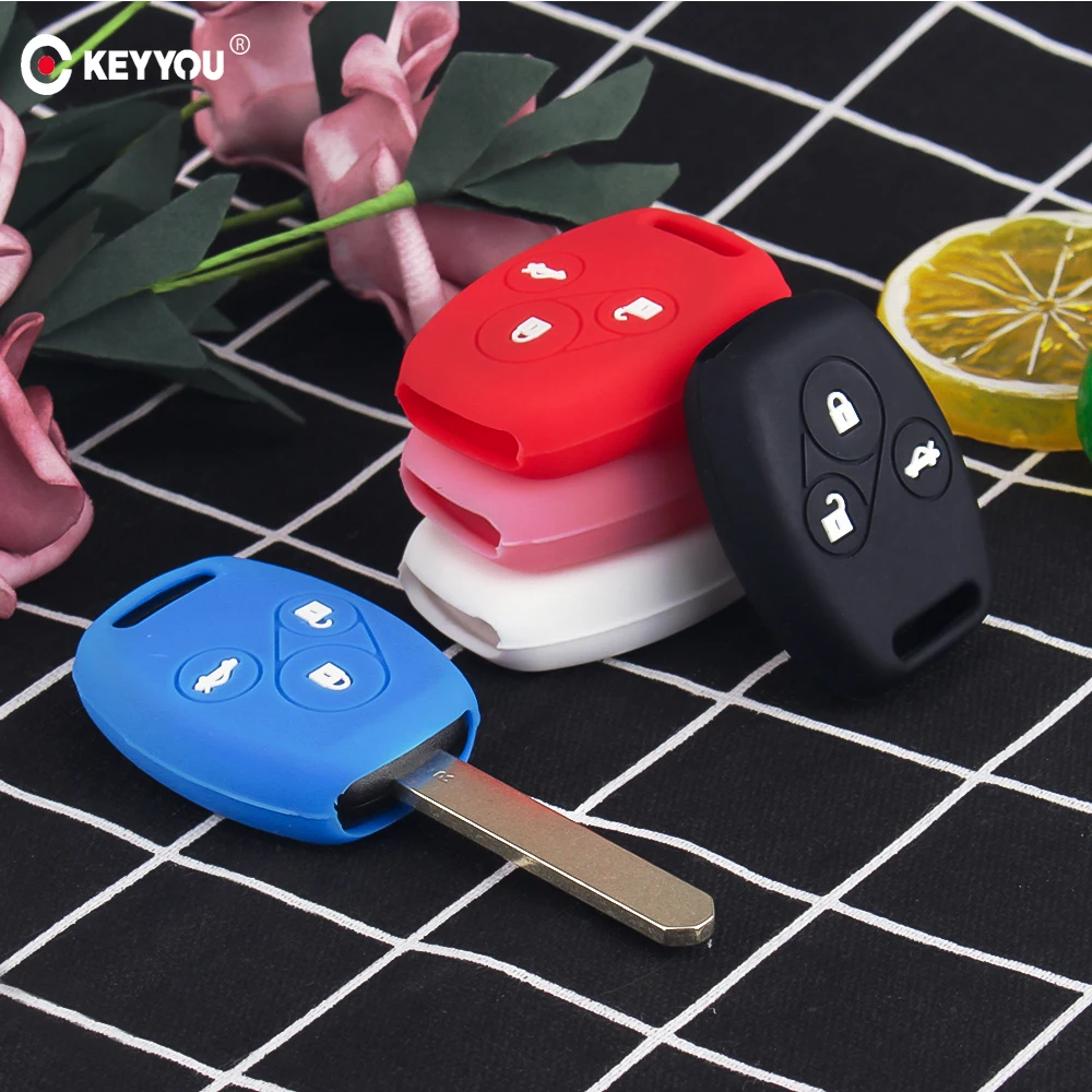 

KEYYOU 3 Button Silicone Car Key Cover Case Skin For Honda Accord CR-V Civic CRV Jazz Civic Pilot Fit Remote Car Key Car-stying