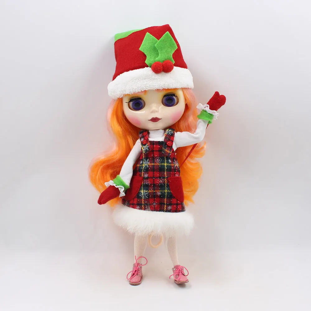 

blyth doll icy licca merry christmas dress red hat white shirt cute winter clothes gift toy it suitable for 1/6 doll