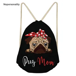 Nopersonality negro cachorro Pug perro mujeres bolsas de cordón lindo pequeño niños niñas mochila de viaje único playa mochila Nopersonality negro cachorro Pug perro mujeres bolsas de cordón lindo pequeño niños niñas mochila de viaje único playa mochila