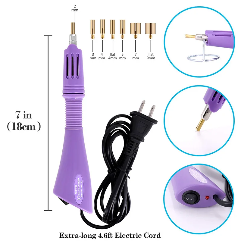 Fast Heated !!! Conversion Plug Purple 7 Tips 5 Seconds Hot Fix Applicator Iron-on Wand Heat-fix Tool стразы Accessories B1979