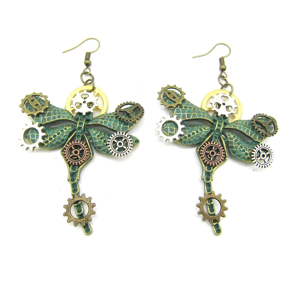 New Style Green Ox Vintage Dragonfly Steampunk Drop Earring