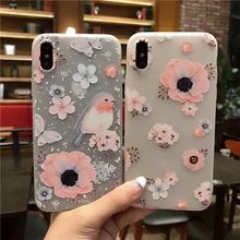 Чехлы с цветами для iphone 5 5S 5se 6 6 S 7 8 Plus 3D рельефная Птица на ветке рельефная задняя крышка для телефона чехол для iphone X мягкий чехол из ТПУ