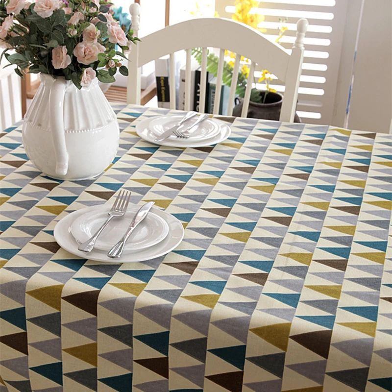 

2019 Colorful Geometry Print Cotton Linen Table Cloth 1pcs Home Dinner Tea End Dustproof Table Cover 7 Sizes Simple Tablecloth