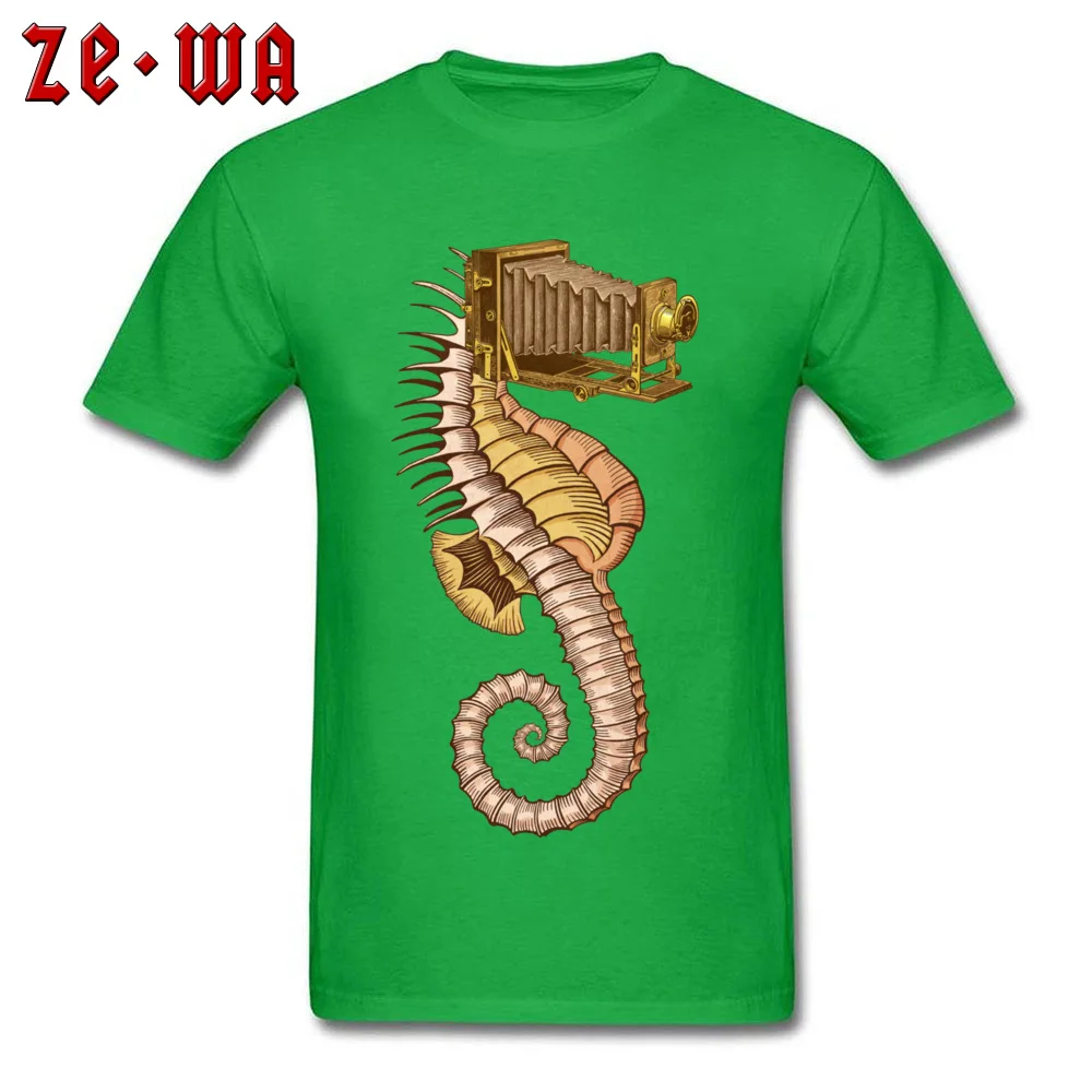 Faddish Hippocampus Camerarum Short Sleeve T-Shirt Thanksgiving Day O-Neck Pure Cotton Tops T Shirt for Men Tee-Shirt Funny Hippocampus Camerarum green
