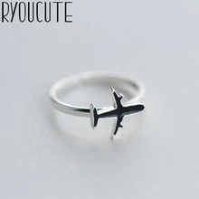 RYOUCUTE 100% Reale Argento Dei Monili di Colore di Modo Grande Nero Aeroplano Anelli per Le Donne Bijoux Dichiarazione Anello Antico Anelli