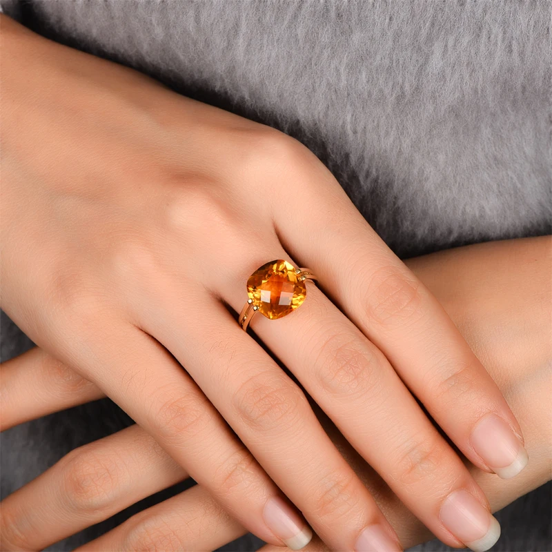 CaiMao 10KT/417 Yellow Gold 6.41ct Natural Citrine Engagement Ring Jewelry