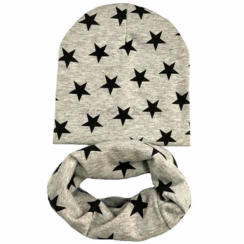 1 комплект, осенне-зимняя вязаная детская шапка для девочек, вязанная шапка для мальчика, детские шапки, детские шляпы, шарф, воротники, gorros infantiles invierno - Цвет: Grey star set