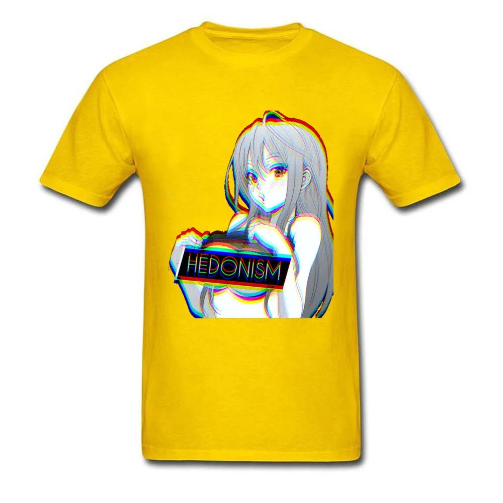 Print Short Sleeve Tops Shirt Summer Round Collar Pure Cotton Men Top T-shirts Hedonism-Girl-Anime190619 Print Tees New Arrival Hedonism-Girl-Anime190619 yellow