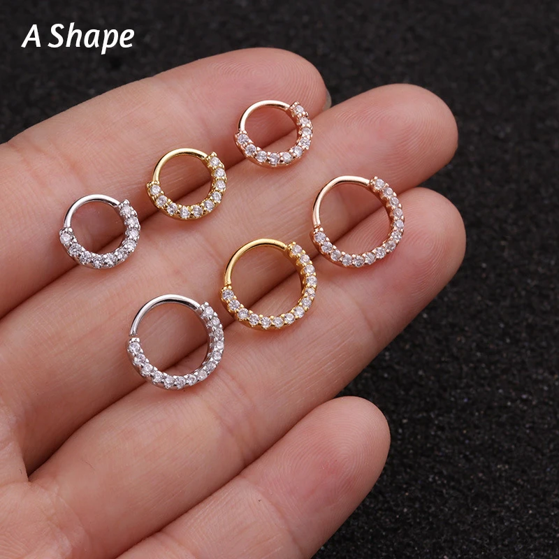 1PC 6-10mm Cz Nose piercing Hoop Nostril Ring Flower Helix Cartilage Tragus Earring Cz Cartilage Huggie Hoop Earring Jewelry