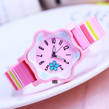 

2018 girls students lovely flower-shape silicone strap acrylic resin face quartz wristwatches children waterproof colorful cloc