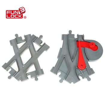 

Funlock Duplo Blocks Toys Train Track Crossover Parts Railway Switch Building Bricks Gift for Children