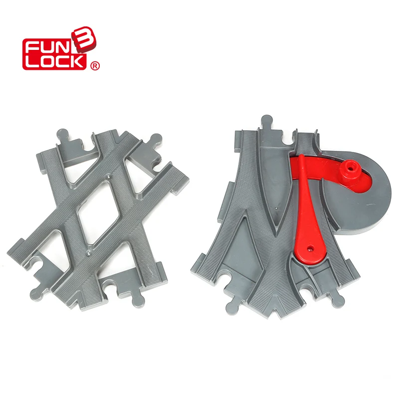 Funlock Duplo Blocks font b Toys b font Train Track Crossover Parts Railway Switch Building Bricks